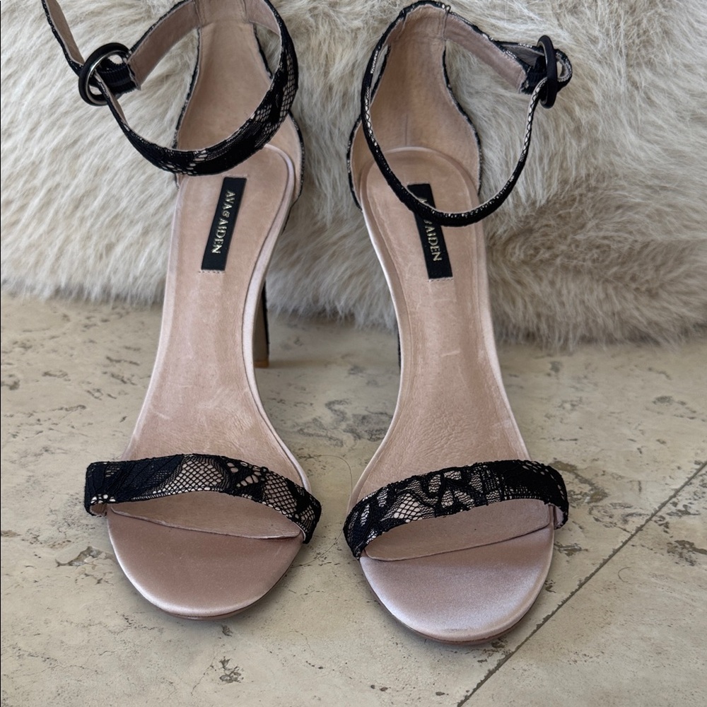 Ava &Aiden Black Lace Ankle Strap Heels
